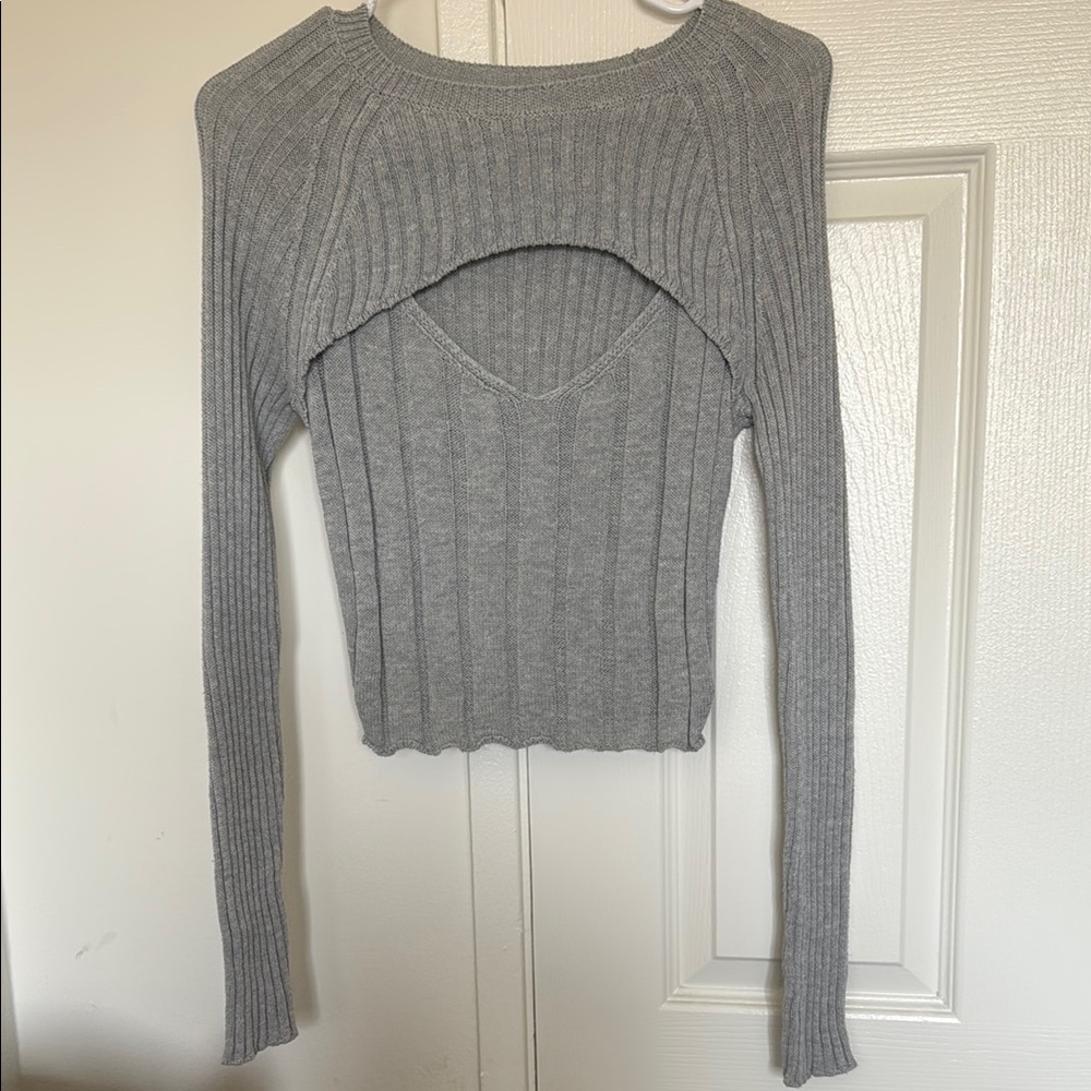Aeropostale Gray Ribbed Knit Top